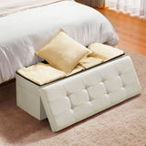 Darrahopens Furniture > Bedroom > Beds & Bed Frames VEVOR Foldable Storage Ottoman Bench, End of Bed Bench with Side Bags, Folding Upholstered Storage Chest Supports 660 lbs, Linen Bed Ottoman with Large Space for Living Room, Bedroom, Entryway, Beige