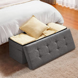 Darrahopens Furniture > Bedroom > Beds & Bed Frames VEVOR Foldable Storage Ottoman Bench, End of Bed Bench with Side Bags, Folding Upholstered Storage Chest Supports 660 lbs, Linen Bed Ottoman with Large Space for Living Room, Bedroom, Entryway, Grey