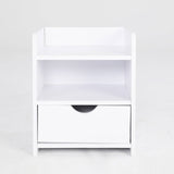 Darrahopens Furniture > Bedroom Bedside Table Side Storage Cabinet Nightstand Bedroom 1 Drawer 2 Shelf LARK WHITE