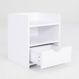 Darrahopens Furniture > Bedroom Bedside Table Side Storage Cabinet Nightstand Bedroom 1 Drawer 2 Shelf LARK WHITE