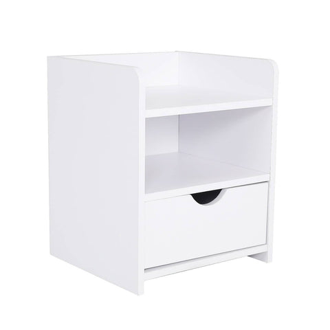 Darrahopens Furniture > Bedroom Bedside Table Side Storage Cabinet Nightstand Bedroom 1 Drawer 2 Shelf LARK WHITE