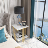 Darrahopens Furniture > Bedroom > Bedside Tables 2 Tier End Table Bedside Tables Sintered Stone Nightstand Display Storage Shelf