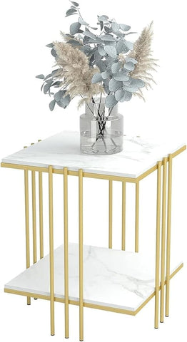 Darrahopens Furniture > Bedroom > Bedside Tables 2 Tier End Table Bedside Tables Sintered Stone Nightstand Display Storage Shelf