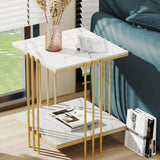 Darrahopens Furniture > Bedroom > Bedside Tables 2 Tier End Table Bedside Tables Sintered Stone Nightstand Display Storage Shelf