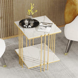 Darrahopens Furniture > Bedroom > Bedside Tables 2 Tier End Table Bedside Tables Sintered Stone Nightstand Display Storage Shelf