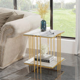 Darrahopens Furniture > Bedroom > Bedside Tables 2 Tier End Table Bedside Tables Sintered Stone Nightstand Display Storage Shelf