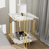 Darrahopens Furniture > Bedroom > Bedside Tables 2 Tier End Table Bedside Tables Sintered Stone Nightstand Display Storage Shelf