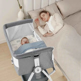 Darrahopens Furniture > Bedroom > Bedside Tables 3-in-1 Adjustable Height Baby Bassinet Crib with Mosquito Net and Storage Basket in Grey In Australia - Darrahopens