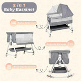 Darrahopens Furniture > Bedroom > Bedside Tables 3-in-1 Adjustable Height Baby Bassinet Crib with Mosquito Net and Storage Basket in Grey In Australia - Darrahopens