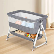 Darrahopens Furniture > Bedroom > Bedside Tables 3-in-1 Adjustable Height Baby Bassinet Crib with Mosquito Net and Storage Basket in Grey In Australia - Darrahopens