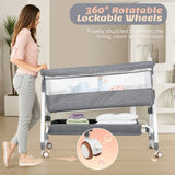 Darrahopens Furniture > Bedroom > Bedside Tables 3-in-1 Adjustable Height Baby Bassinet Crib with Mosquito Net and Storage Basket in Grey In Australia - Darrahopens