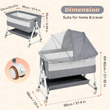 Darrahopens Furniture > Bedroom > Bedside Tables 3-in-1 Adjustable Height Baby Bassinet Crib with Mosquito Net and Storage Basket in Grey In Australia - Darrahopens