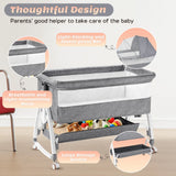 Darrahopens Furniture > Bedroom > Bedside Tables 3-in-1 Adjustable Height Baby Bassinet Crib with Mosquito Net and Storage Basket in Grey In Australia - Darrahopens