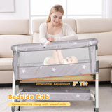 Darrahopens Furniture > Bedroom > Bedside Tables 3-in-1 Grey Baby Bassinet Bedside Crib with Adjustable Height, Mosquito Net & Storage Basket In Australia - Darrahopens