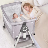 Darrahopens Furniture > Bedroom > Bedside Tables 3-in-1 Grey Baby Bassinet Bedside Crib with Adjustable Height, Mosquito Net & Storage Basket In Australia - Darrahopens