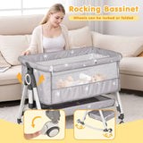 Darrahopens Furniture > Bedroom > Bedside Tables 3-in-1 Grey Baby Bassinet Bedside Crib with Adjustable Height, Mosquito Net & Storage Basket In Australia - Darrahopens