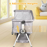 Darrahopens Furniture > Bedroom > Bedside Tables 3-in-1 Grey Baby Bassinet Bedside Crib with Adjustable Height, Mosquito Net & Storage Basket In Australia - Darrahopens