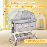Darrahopens Furniture > Bedroom > Bedside Tables 3-in-1 Grey Baby Bassinet Bedside Crib with Adjustable Height, Mosquito Net & Storage Basket In Australia - Darrahopens