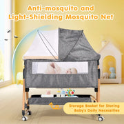 Darrahopens Furniture > Bedroom > Bedside Tables 3 in 1 Grey Baby Bassinet Bedside Crib with Mattress, Adjustable Height and Storage Basket In Australia - Darrahopens