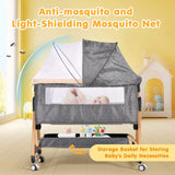 Darrahopens Furniture > Bedroom > Bedside Tables 3 in 1 Grey Baby Bassinet Bedside Crib with Mattress, Adjustable Height and Storage Basket In Australia - Darrahopens