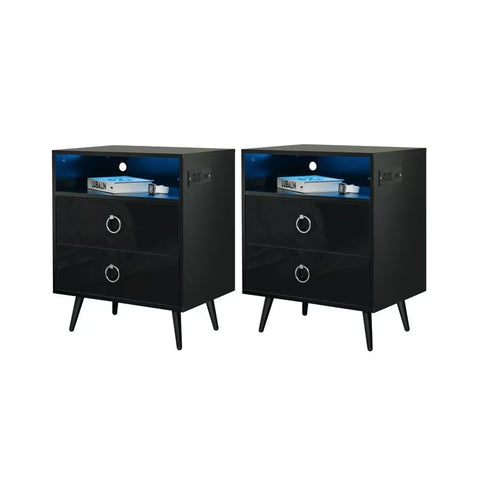 Darrahopens Furniture > Bedroom > Bedside Tables Amelia Modern LED Bedside table with USB and power socket black x 2