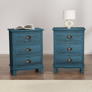 Darrahopens Furniture > Bedroom > Bedside Tables Artiss 2x Bedside Table 3 Drawers Vintage - THYME Blue
