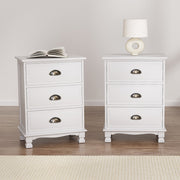 Darrahopens Furniture > Bedroom > Bedside Tables Artiss 2x Bedside Table 3 Drawers Vintage - THYME White