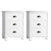 Darrahopens Furniture > Bedroom > Bedside Tables Artiss 2x Bedside Table 3 Drawers Vintage - THYME White