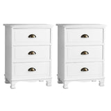 Darrahopens Furniture > Bedroom > Bedside Tables Artiss 2x Bedside Table 3 Drawers Vintage - THYME White