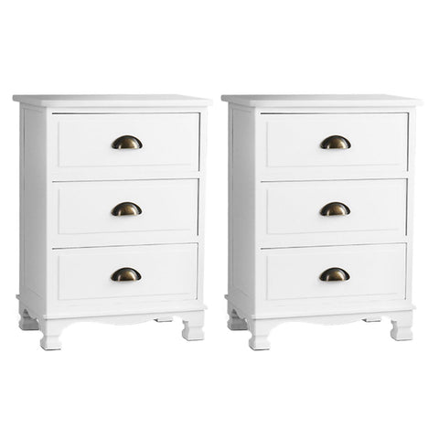 Darrahopens Furniture > Bedroom > Bedside Tables Artiss 2x Bedside Table 3 Drawers Vintage - THYME White