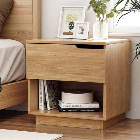 Darrahopens Furniture > Bedroom > Bedside Tables Artiss Bedside Table 1 Drawer 1 Shelf Nightstand Pine