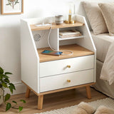 Darrahopens Furniture > Bedroom > Bedside Tables Artiss Bedside Table 2 Drawers Charging Station White and Pine