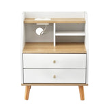 Darrahopens Furniture > Bedroom > Bedside Tables Artiss Bedside Table 2 Drawers Charging Station White and Pine