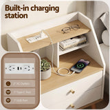 Darrahopens Furniture > Bedroom > Bedside Tables Artiss Bedside Table 2 Drawers Charging Station White and Pine
