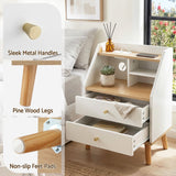 Darrahopens Furniture > Bedroom > Bedside Tables Artiss Bedside Table 2 Drawers Charging Station White and Pine
