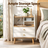 Darrahopens Furniture > Bedroom > Bedside Tables Artiss Bedside Table 2 Drawers Charging Station White and Pine