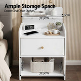 Darrahopens Furniture > Bedroom > Bedside Tables Artiss Bedside Table Drawer Charging Station White