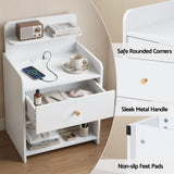 Darrahopens Furniture > Bedroom > Bedside Tables Artiss Bedside Table Drawer Charging Station White