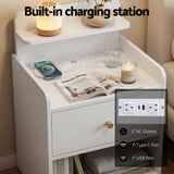 Darrahopens Furniture > Bedroom > Bedside Tables Artiss Bedside Table Drawer Charging Station White
