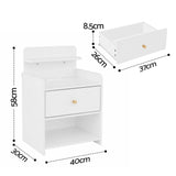 Darrahopens Furniture > Bedroom > Bedside Tables Artiss Bedside Table Drawer Charging Station White