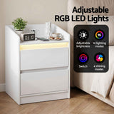 Darrahopens Furniture > Bedroom > Bedside Tables Artiss Bedside Table Nightstand with Charging Station 2 Drawers LED White