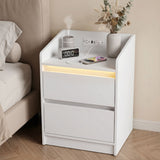 Darrahopens Furniture > Bedroom > Bedside Tables Artiss Bedside Table Nightstand with Charging Station 2 Drawers LED White