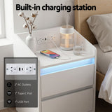 Darrahopens Furniture > Bedroom > Bedside Tables Artiss Bedside Table Nightstand with Charging Station 2 Drawers LED White