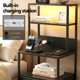 Darrahopens Furniture > Bedroom > Bedside Tables Artiss Bedside Table Tall Nightstand with Charging Station Drawers LED Black