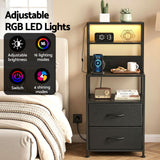Darrahopens Furniture > Bedroom > Bedside Tables Artiss Bedside Table Tall Nightstand with Charging Station Drawers LED Black