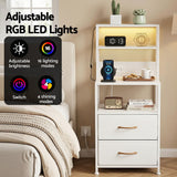 Darrahopens Furniture > Bedroom > Bedside Tables Artiss Bedside Table Tall Nightstand with Charging Station Drawers LED White
