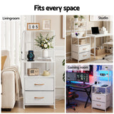 Darrahopens Furniture > Bedroom > Bedside Tables Artiss Bedside Table Tall Nightstand with Charging Station Drawers LED White