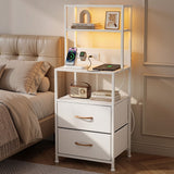 Darrahopens Furniture > Bedroom > Bedside Tables Artiss Bedside Table Tall Nightstand with Charging Station Drawers LED White