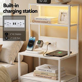 Darrahopens Furniture > Bedroom > Bedside Tables Artiss Bedside Table Tall Nightstand with Charging Station Drawers LED White
