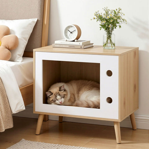 Darrahopens Furniture > Bedroom > Bedside Tables Artiss Cat Nest Bedside Table Solid Wood 60cm